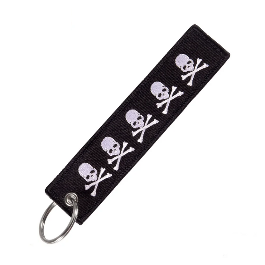 Aviation 'Hazardous | Skull Sign' Embroidered Keyring Keychain
