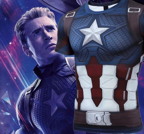 Captain America Steve Rogers 'End Game' Premium Short Sleeve Compression Rash Guard