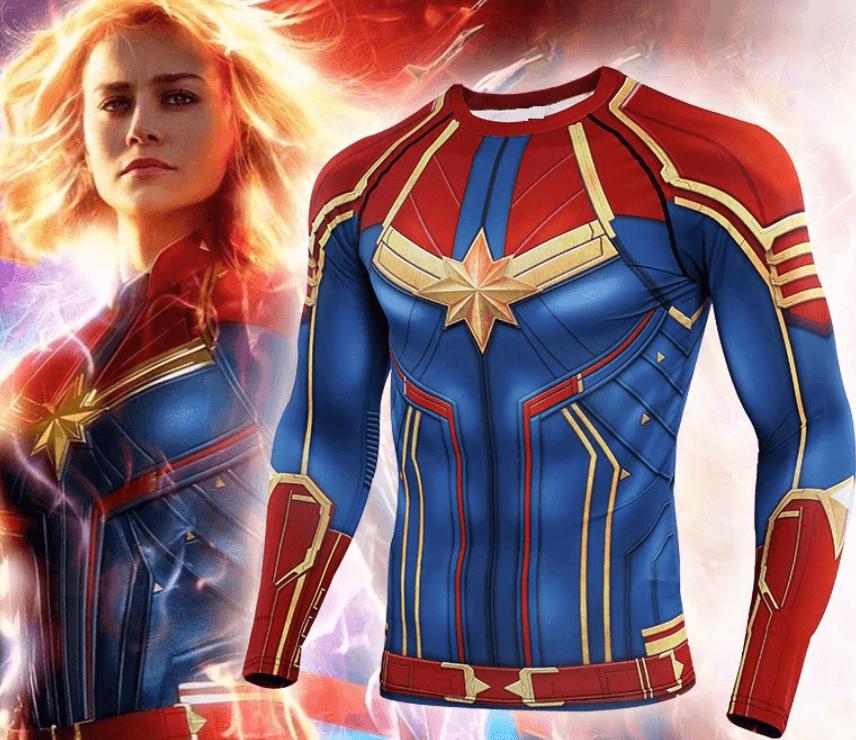 Women's Captain Marvel Carol Danvers Compression Long Sleeve Rashguard-RashGuardStore