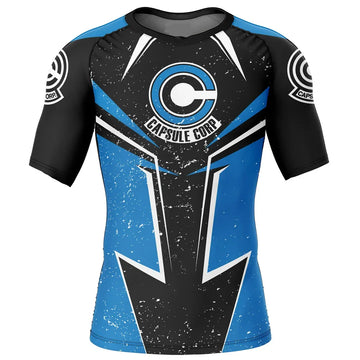 Dragon Ball Z Capsule Corp BJJ Short Sleeve Rash Guard Compression Rashguard