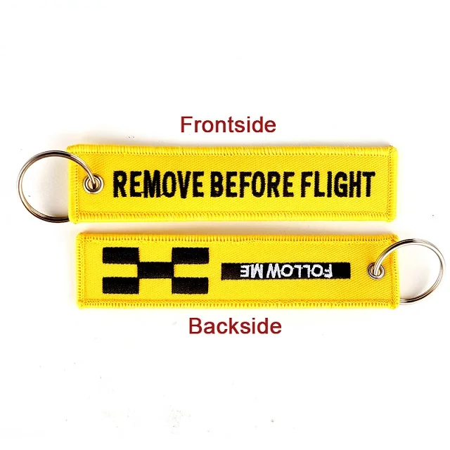 Aviation 'Remove Before Flight | Follow Me' Embroidered Keyring Keychain