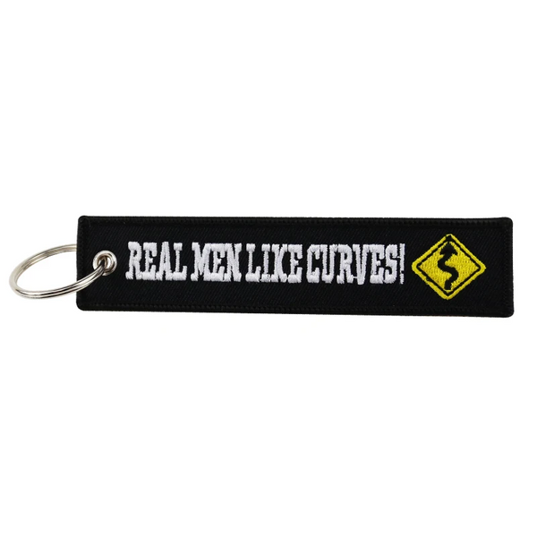 Funny Quotes 'Real Men Like Curves' Embroidered Keyring Keychain