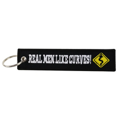 Funny Quotes 'Real Men Like Curves' Embroidered Keyring Keychain