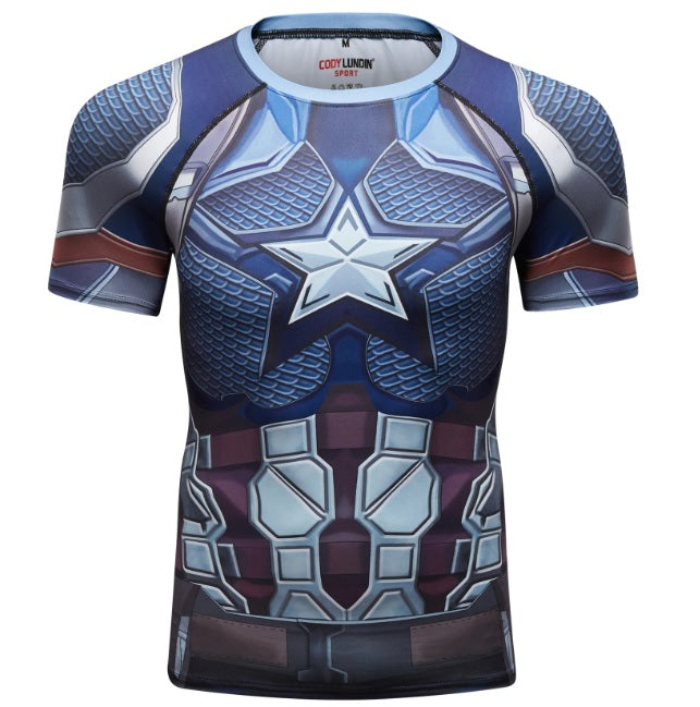 Captain America Steve Rogers 'End Game' Elite Short Sleeve Compression Rash Guard