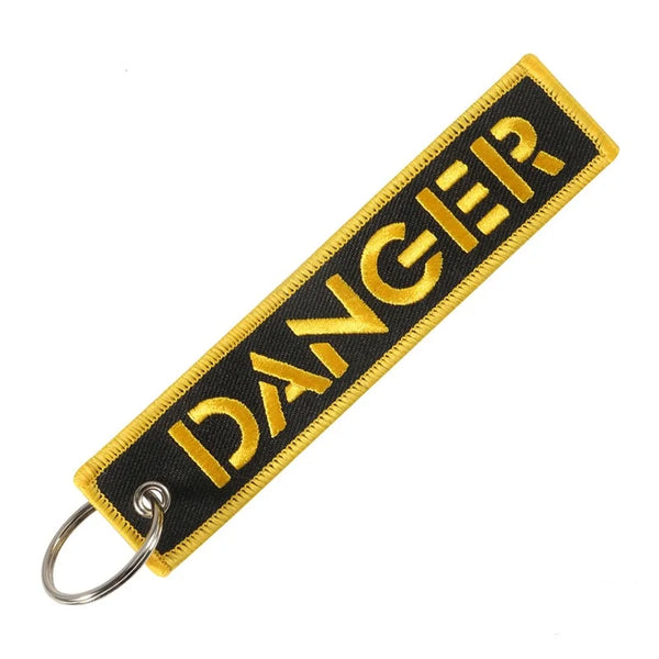Aviation 'Danger | Black Tag' Embroidered Keyring Keychain