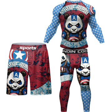 Captain Panda Long Sleeve Rashguard 3 Piece Set Panda Compression