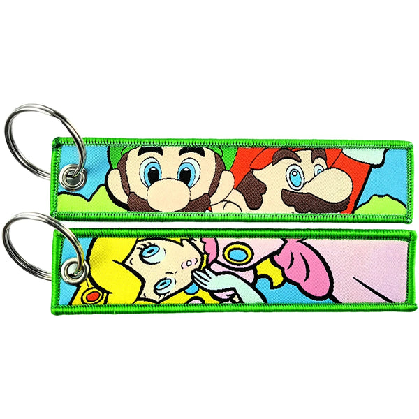 Super Mario Bros 'Mario and Luigi With Princess Peach' Embroidered Keyring Keychain