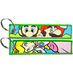 Super Mario Bros 'Mario and Luigi With Princess Peach' Embroidered Keyring Keychain