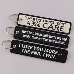 I Love You More the End 'I Win' Embroidered Keyring Keychain
