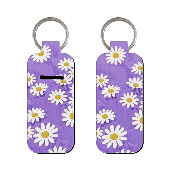 Blooms of Nature White Daisy in Purple Lipstick Holder Keychain