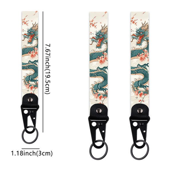 Van Gogh 'The Great Wave and Hibiscus' Wrist Lanyard Keyring Clip Keychain Starry Sky
