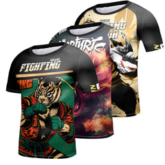 Kid's Tiger 'Fighting' Elite Short Sleeve Compression Rashguard