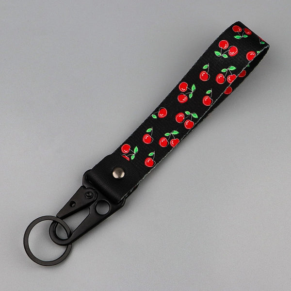 Red Cherries Wrist Lanyard Keyring Clip Keychain