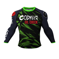 Oil Check: Lubed for Battle, Ready to Roll Long Sleeve Shorts Compression Rashguard Set