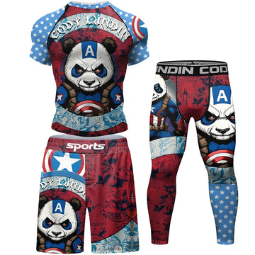 Captain Panda Rashguard Short Sleeve 3 Piece Set Panda Compression