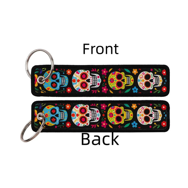 Day of the Dead Skull Embroidered Keyring Keychain