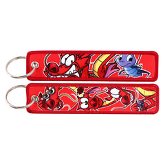 Mulan 'Naughty Mushu and Cri-Kee' Embroidered Keyring Keychain