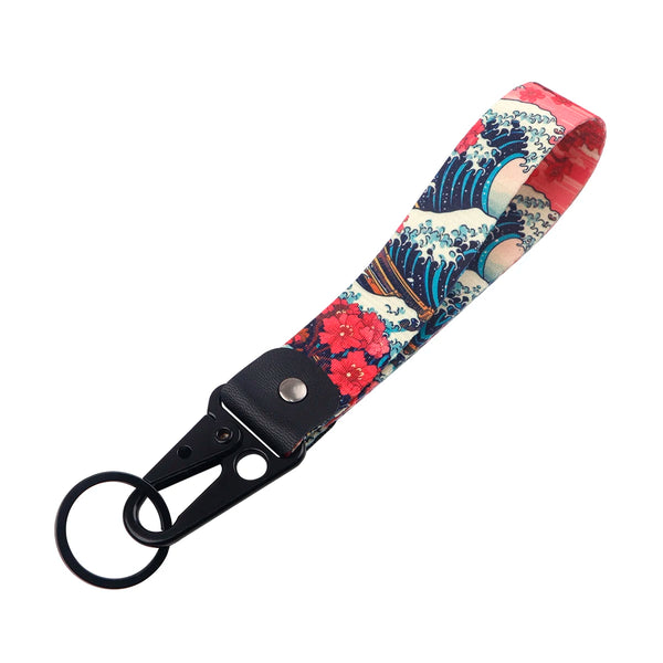 Van Gogh 'The Great Wave and Hibiscus' Wrist Lanyard Keyring Clip Keychain Starry Sky