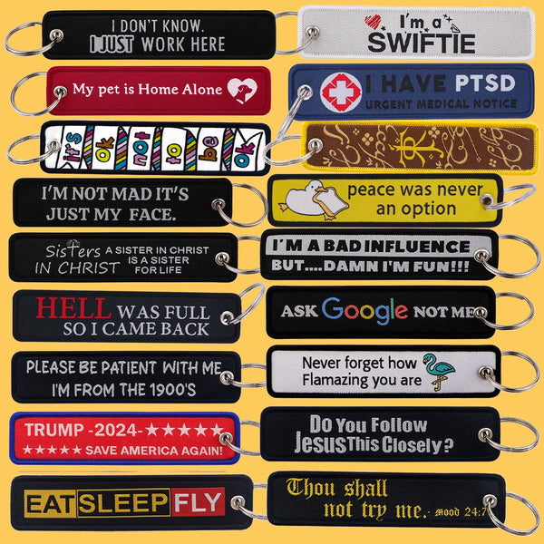 Medical Alert I Have PTSD Embroidered Keyring Keychain