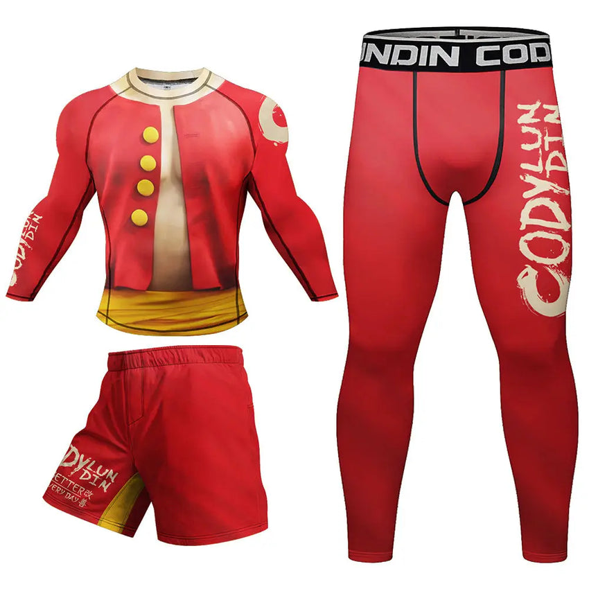 One Piece 'Luffy | Pirate King' Long Sleeve 3 Piece Compression Rashguard Set