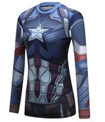 Women's Captain Steve Rogers 'End Game' Elite Long Sleeve Compression Rash Guard