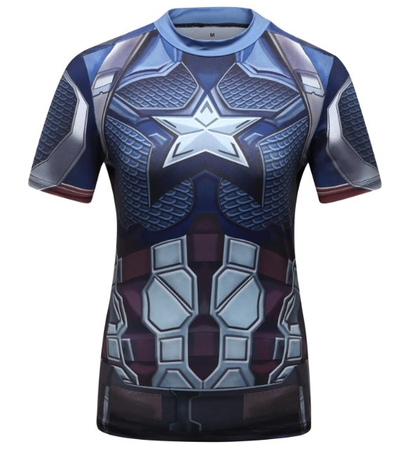 Women's Captain Steve Rogers 'End Game' Elite Short Sleeve Compression Rash Guard