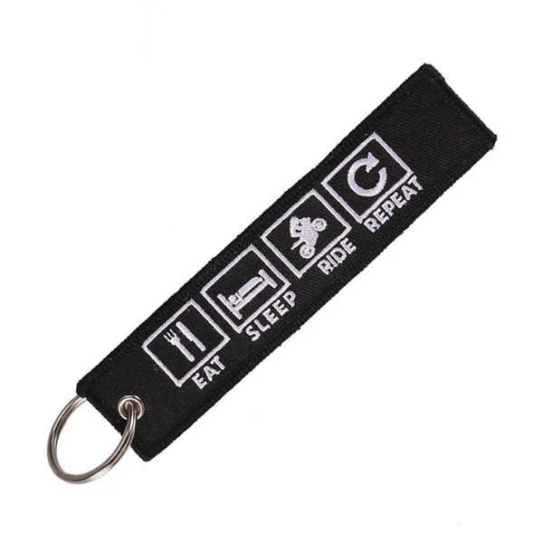 Rider Quote 'Eat Sleep Ride Repeat' Embroidered Keyring Keychain