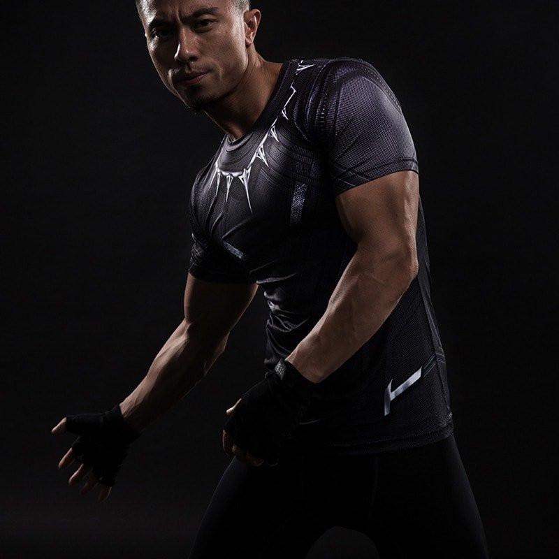 Black Panther Short Sleeve Compression Rash Guard-RashGuardStore