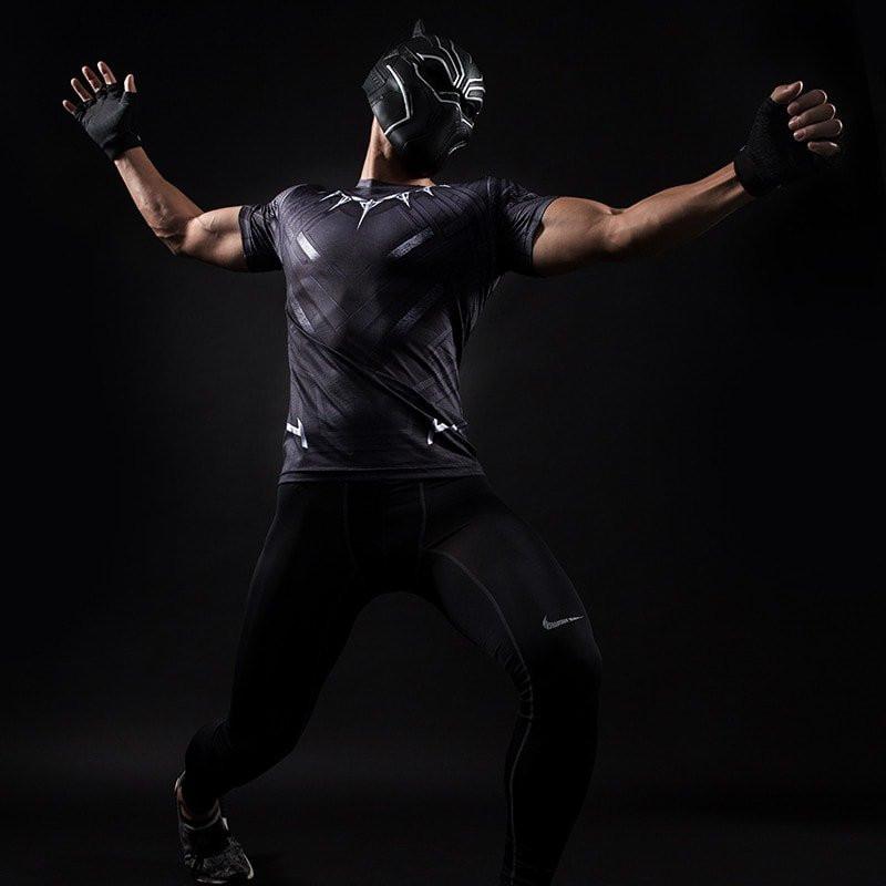 Black Panther Short Sleeve Compression Rash Guard-RashGuardStore