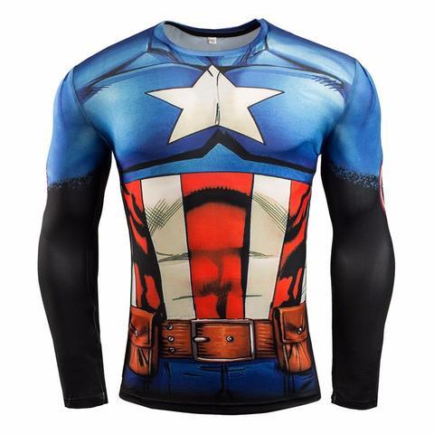 Captain America Animated Long Sleeve Compression Rash Guard-RashGuardStore