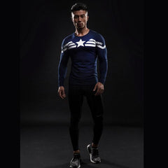 Captain America Bootcamp Long Sleeve Compression Rash Guard-RashGuardStore