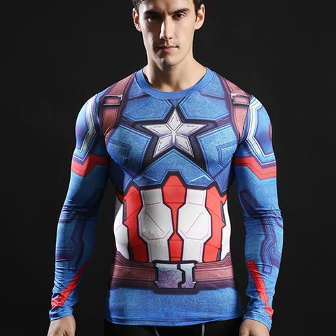 Captain America Compression Long Sleeve Rashguard-RashGuardStore