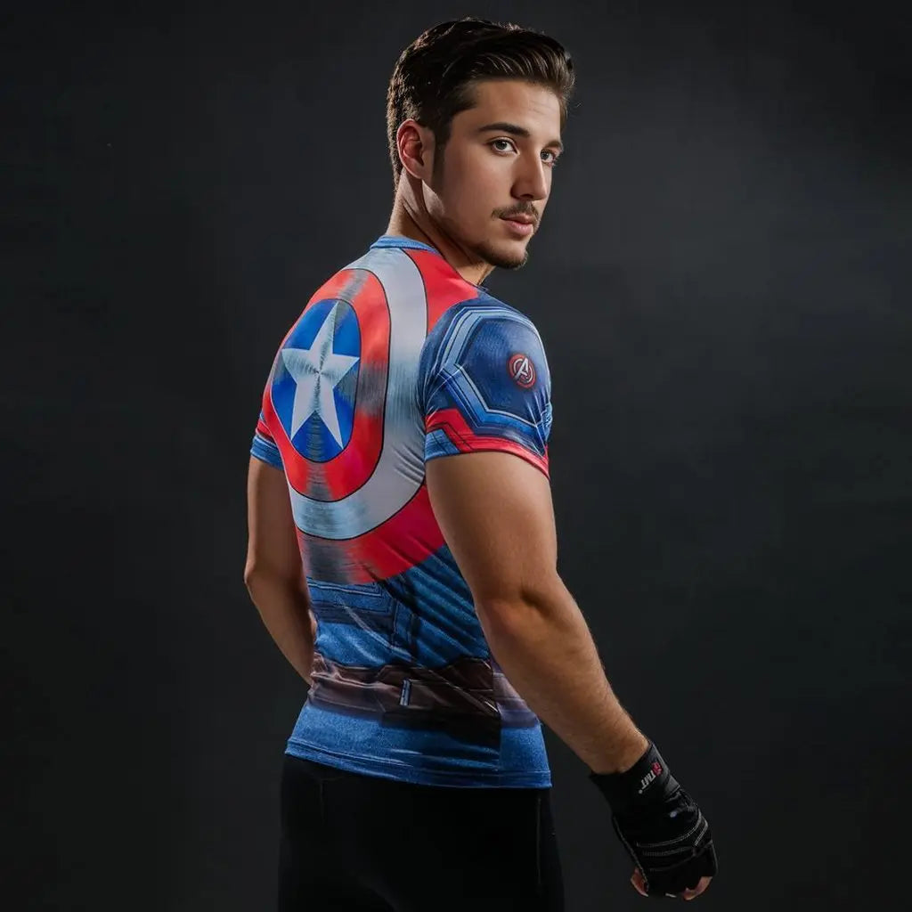 Captain America Compression Short Sleeve Rashguard-RashGuardStore