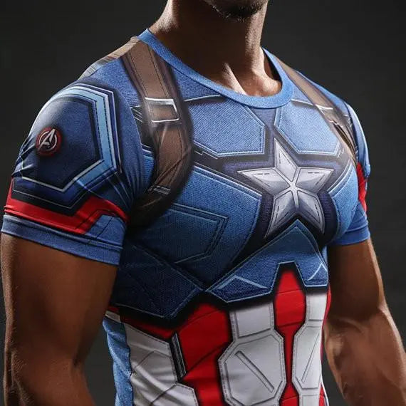 Captain America Compression Short Sleeve Rashguard-RashGuardStore
