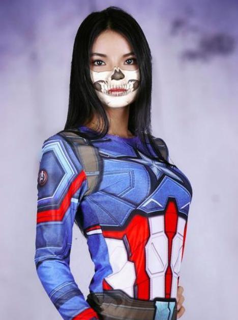 Captain America Women's Long Sleeve Compression Rash Guard-RashGuardStore