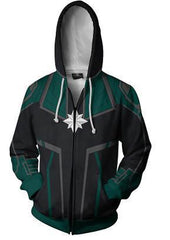 Carol Danvers 'Green' Captain Marvel Zip Up Hoodie-RashGuardStore