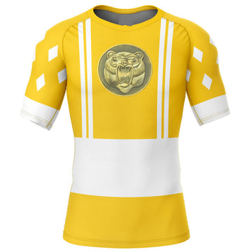 Power Rangers Kids Yellow Ranger Ninjetti Bear Compression Short Sleeve Rashguard