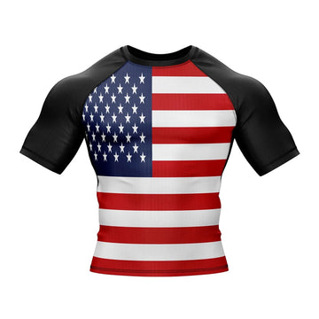 Rashguard American Flag Short Sleeve Compression