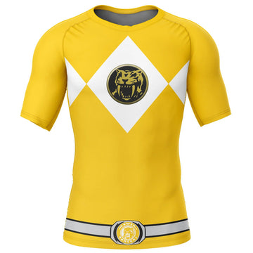 Kids Power Rangers Yellow Ranger Short Sleeve Compression Rashguard