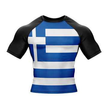 Greece Flag Short Sleeve Rashguard Compression