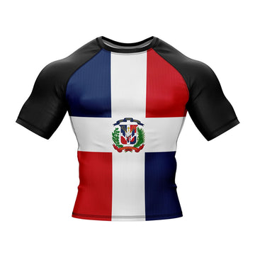 Flag Dominican Republic Short Sleeve Compression Rashguard