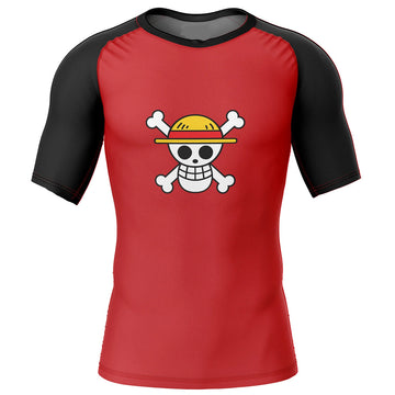 Kids Luffy Straw Hats One Piece Short Sleeve Compression Rashguard