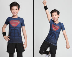 Kid's Superman "Man Of Steel" Compression Short Sleeve Rashguard-RashGuardStore