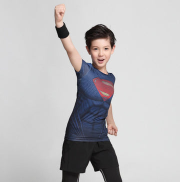 Kid's Superman "Man Of Steel" Compression Short Sleeve Rashguard-RashGuardStore
