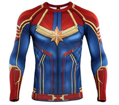 Men's Captain Marvel Carol Danvers Compression Long Sleeve Rashguard-RashGuardStore