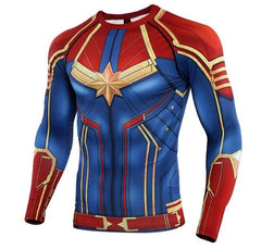 Men's Captain Marvel Carol Danvers Compression Long Sleeve Rashguard-RashGuardStore