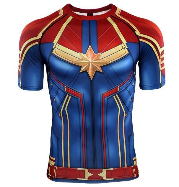Men's Captain Marvel Carol Danvers Compression Short Sleeve Rashguard-RashGuardStore