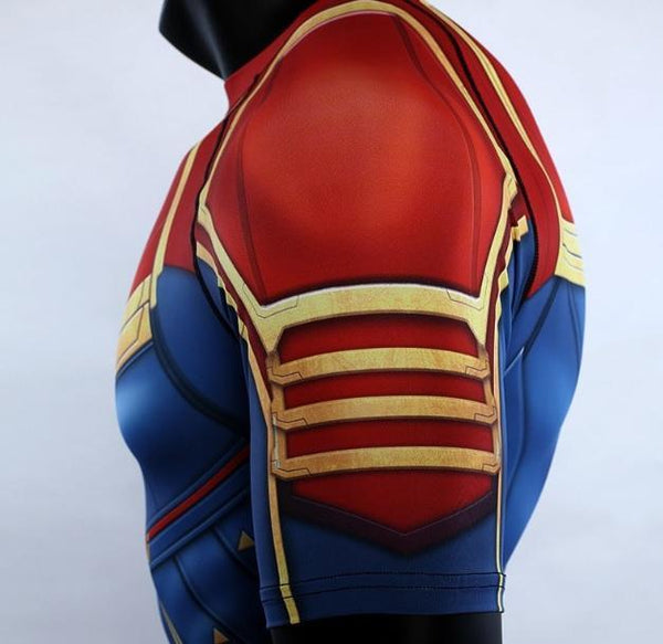 Men's Captain Marvel Carol Danvers Compression Short Sleeve Rashguard-RashGuardStore