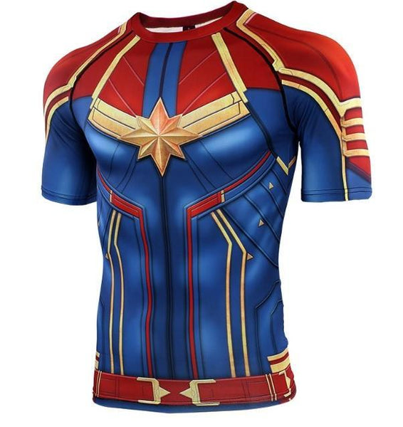 Men's Captain Marvel Carol Danvers Compression Short Sleeve Rashguard-RashGuardStore