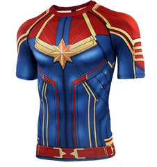 Men's Captain Marvel Carol Danvers Compression Short Sleeve Rashguard-RashGuardStore
